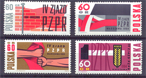 1964. Lengyel kommunista párt kongresszusa 4 érték bélyeg