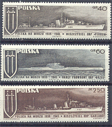 1970. Tengeri hajók 1939-1948 között, 3 érték bélyeg
