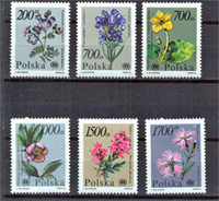 1990. Veszélyeztetett virágok a warsói bonanikus kertből, 6 érték bélyeg