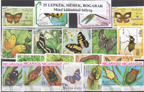 Lepkék, pillék, molyok-25 klf. bélyeg