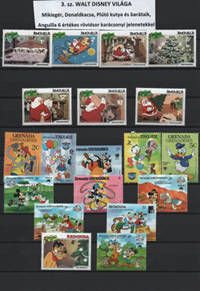 3. sz. WALT DISNEY VILÁGA Mikiegér, Donald kacsa, Plutó kutya és barátaik, Anguilla 6 értékes rövidsor karácsonyi jelenetekkel