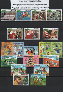 3. sz. WALT DISNEY VILÁGA Mikiegér, Donald kacsa, Plutó kutya és barátaik, Anguilla 6 értékes rövidsor karácsonyi jelenetekkel