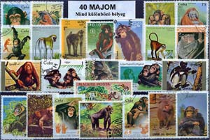 Majmok 45 klf. bélyeg,  a csomagban 2 komplett sorozat